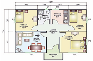 81m2 prefabrik ev planı